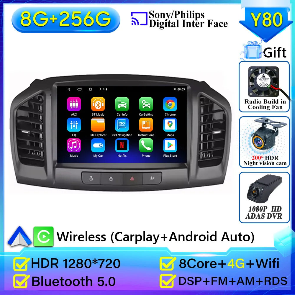 Car Radio Carplay Android 16 For Opel Insignia 2008 - 2012 For Buick Regal 2009 - 2013 Navigation GPS Stereo 4G Wifi No 2din DVD