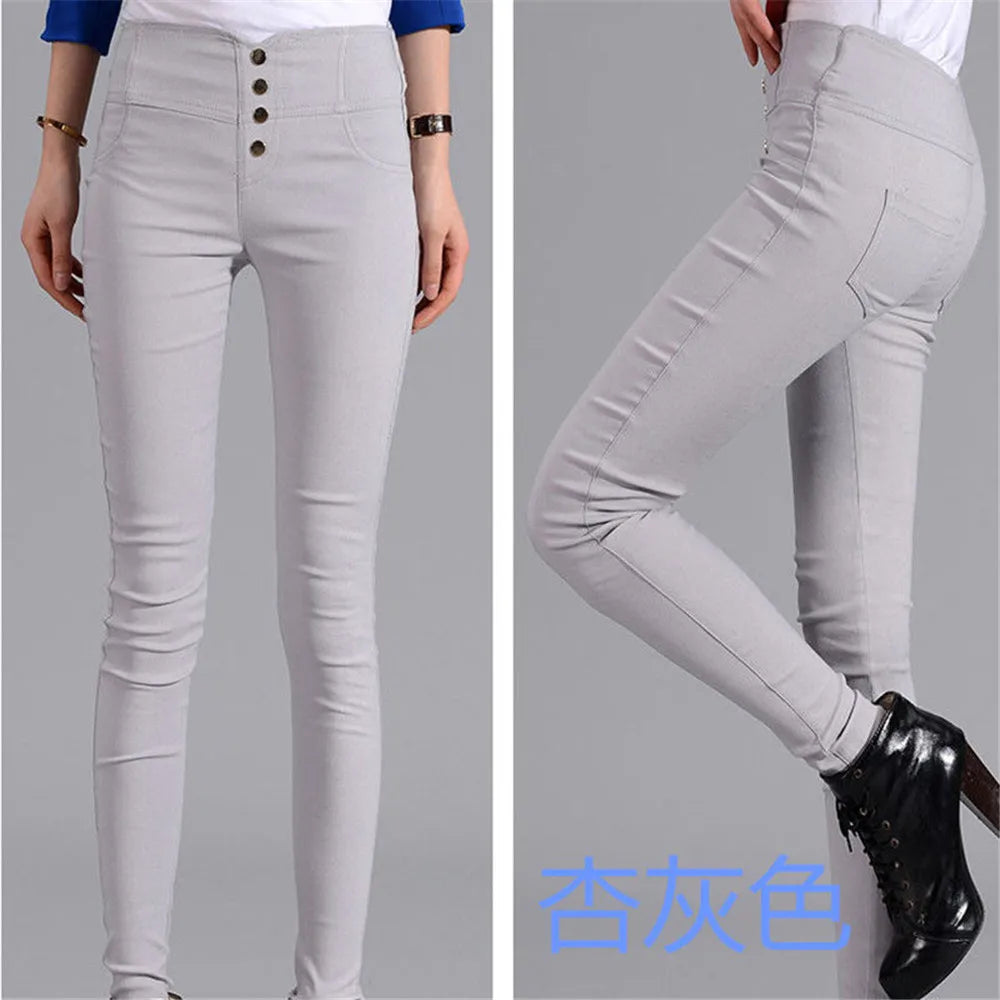 Button Fly Pants for Women Super Stretch Comfort High Waist High Rise Skinny Jeans Tapered Leg Butt Lift  Pant ouc309