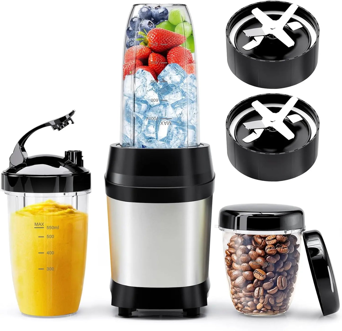 Blender for Smoothies, 1200W Smoothie Blender for Ice Crushing, Blenders with (2) 6-Fin Blades, Personal Blenders for Kitchen