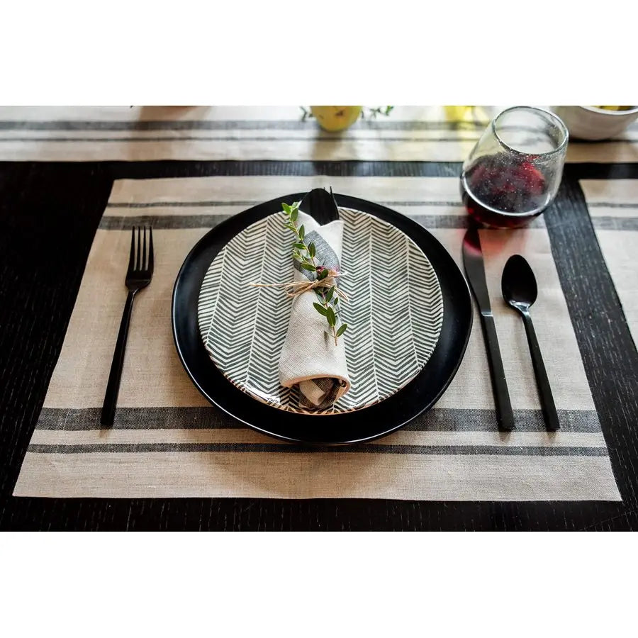 Linen French Stripe Placemats Set of 4100 Pure Linen Black and Natural Placemats 14 x 19 Inch for Winter, Spring, Easter Handcra