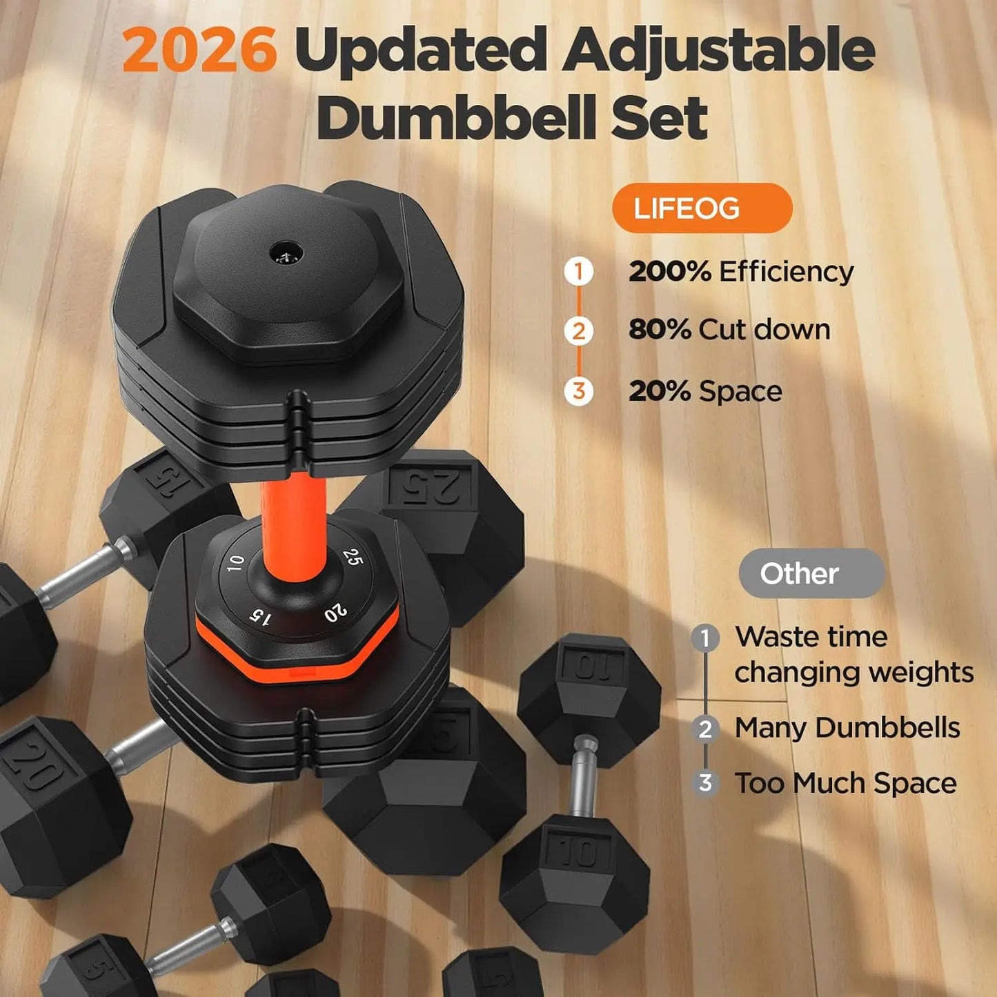 Adjustable Dumbbell Set of 2, 50lbs Total with Storage Box and Anti-slip Grip for Home Gym