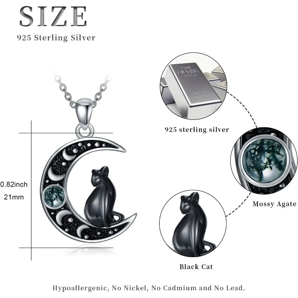 Witch Necklace 925 Sterling Silver Pentagram Triple Moon Pentacle Pendant Wiccan Pagan Jewelry Witchy Gifts for Women