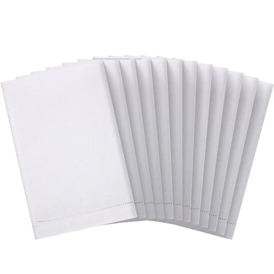 12 Pcs 14 x 22 White Linen Hemstitched Hand Towel Linen Tea Towels for Embroidery Dish Towels for Bathroom Kitchen Home