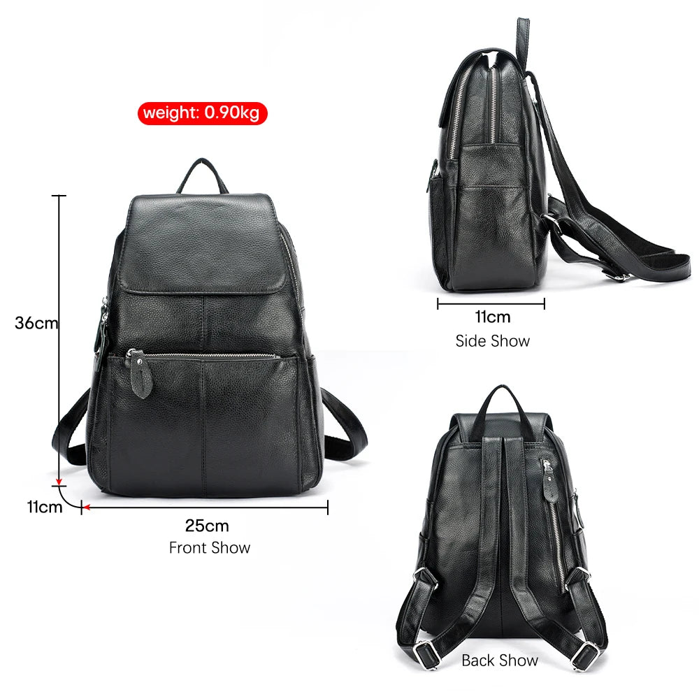 Zency Stylish White Black Genuine Leather Women Backpack A++ Quality Anti-theft Large Capacity Knapsack Travel Designer Rucksack