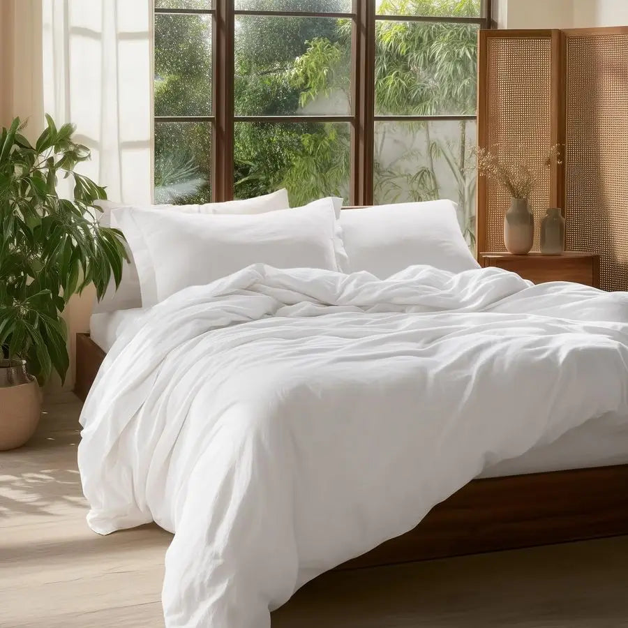100 Washed Cotton Duvet Cover Queen Size Natural White Minimalist Cotton Duvet Cover Linen Like for All Seasons GentleSoft Plain