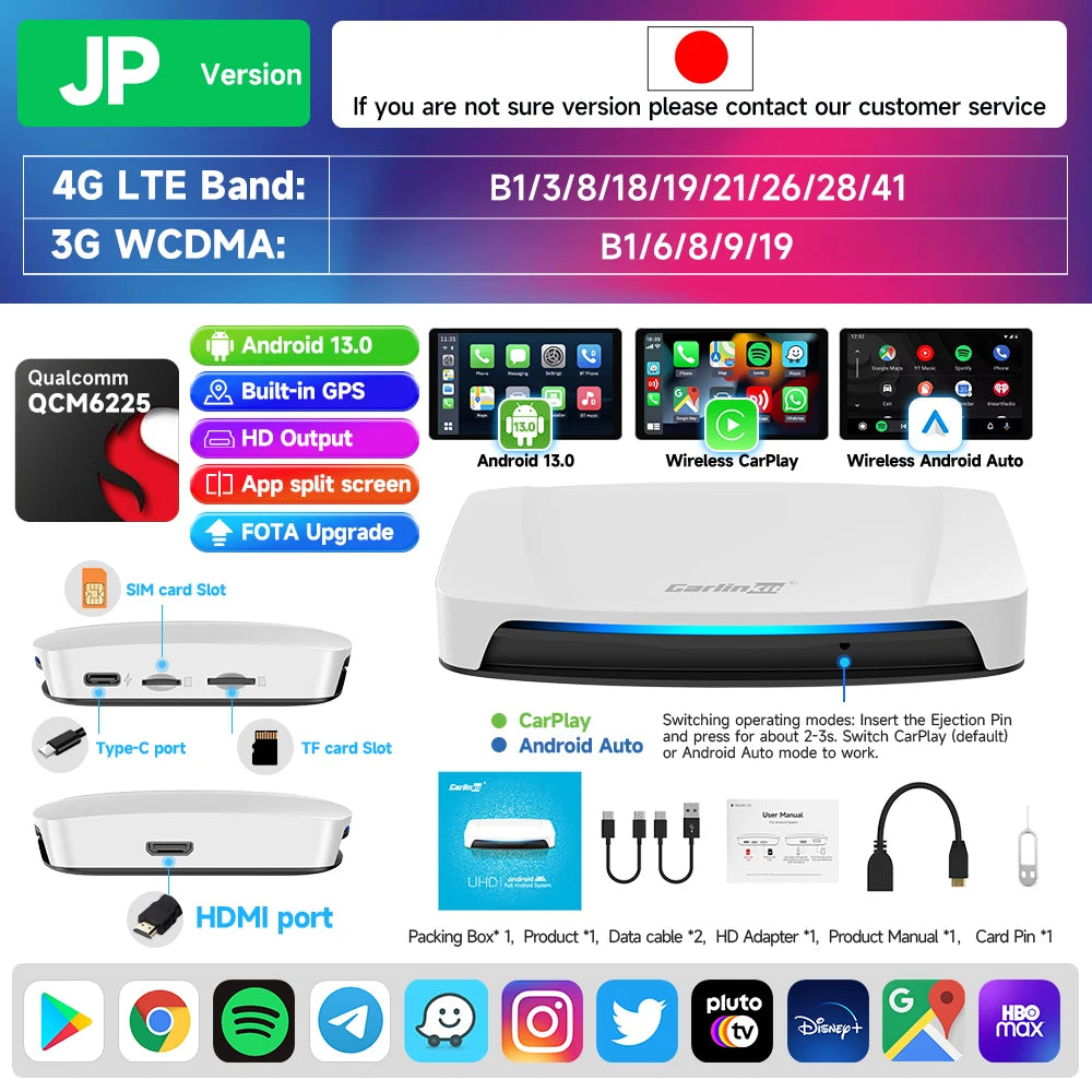 8+128G Carlinkit Tv Box Android 13 Wireless Carplay Car Box Mini Android Auto Wireless Adapter Qualcomm 8cores Fota Upgrade HDMI