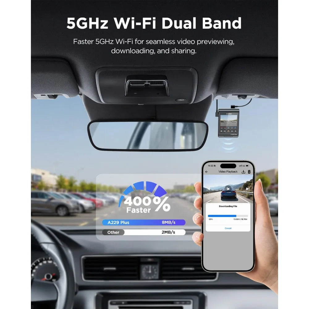 Front and Rear Dash Cam Dual Channel HDR 1440P 5GHz WiFi Voice Control Ultra Precise GPS Car Camera