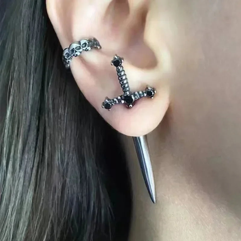 Gothic Sword Earrings Gothic Removable Sword Ear Jacket Dagger Earrings Dagger Earrings Front Back Earrings Wholesale