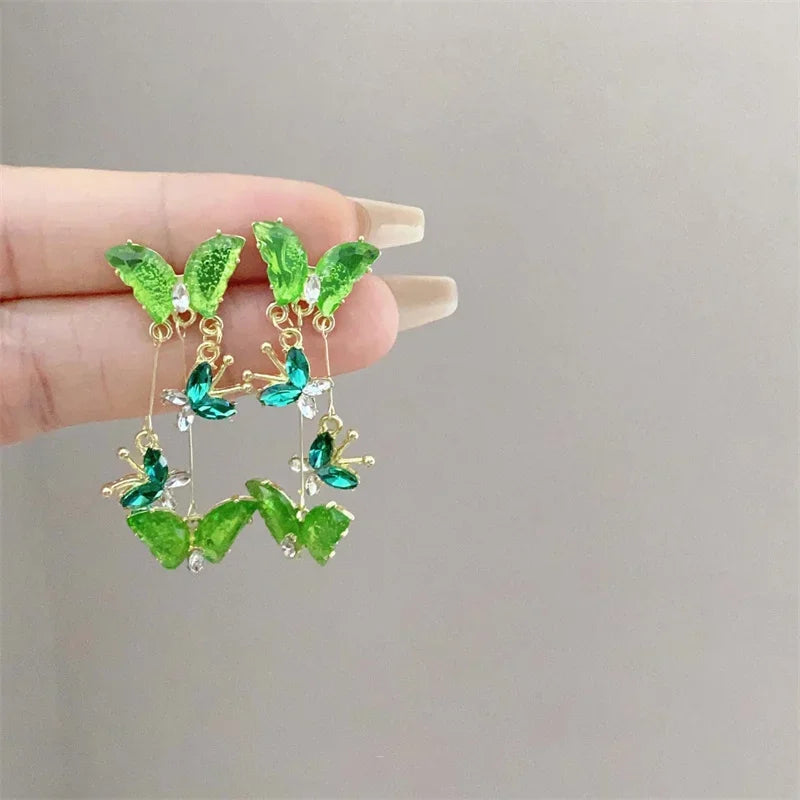 New Fashion Shiny Crystal Butterfly Long Tassel Earrings For Women Exquisite Zircon Pearl Elegant Temperament Earring Jewelry