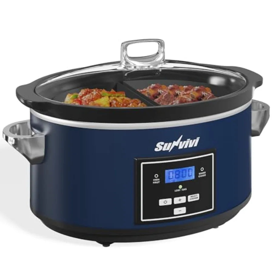 Programmable Slow Cooker Multi-Cooker with 2 in 1 Silicone Liners 6 QT Food Warmer Digital Timer 3 Adjustable Temp Dishwasher S