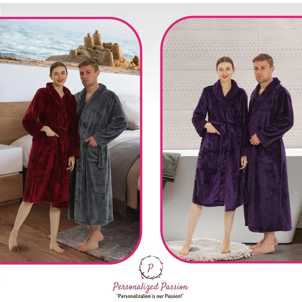 Couple Robes with Custom Names, Soft Matching Bathrobes for Women & Men (2pc)