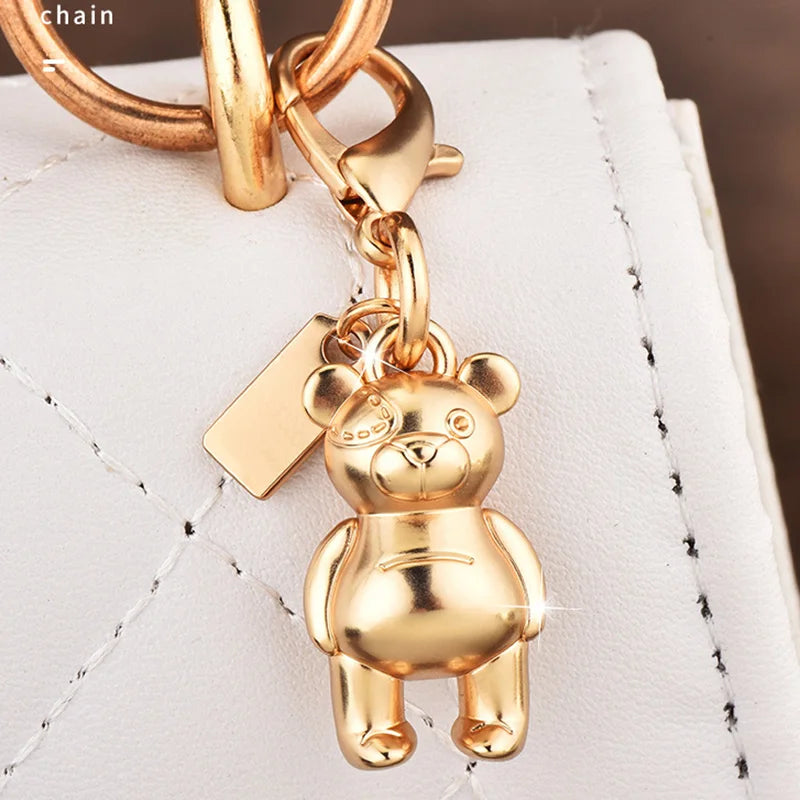 Luxury Keychain Handbag Decoration Car Key Pendant Cherry Golden Bear Keyring for Backpack Jewelry Accessories Surprise Gifts