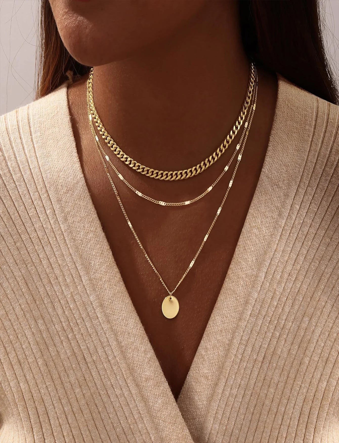 Women's Gold Necklace Fashion Cuban Chain Jewelry Set Elegant Paper Clip Design Fashion Accessories For Everyday Occasions and P