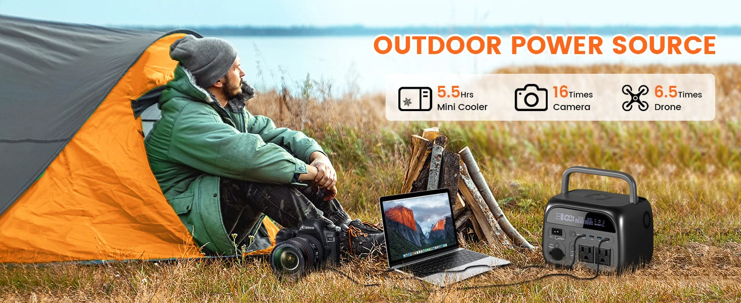 CTOLITY AP400 500W Portable Power Station 345.6Wh LiFePo4 Battery 100W 200W Solar Panel AC Charging Station Camping Equipment