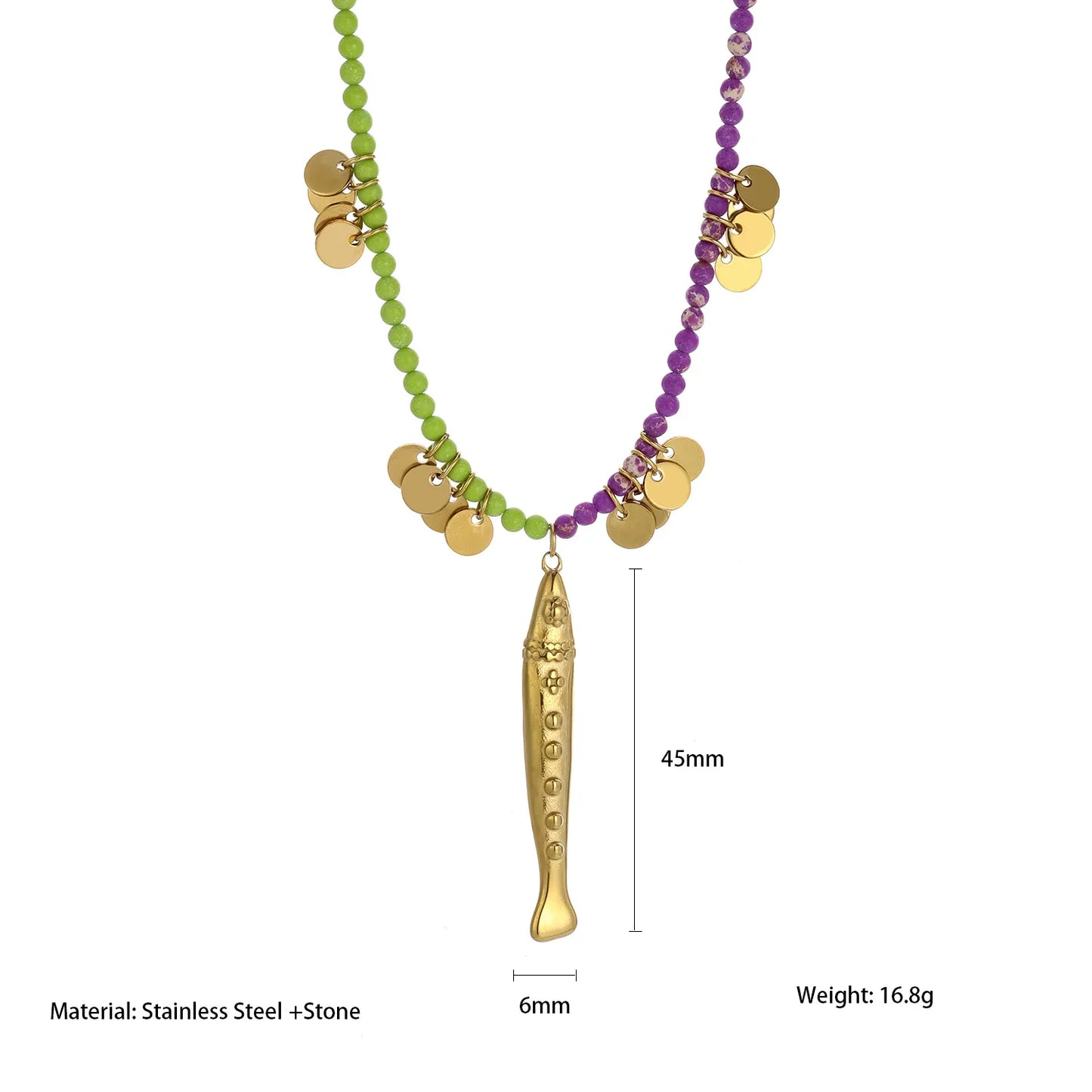 Bohemian Tassel Beaded Chain Necklaces For Women Stainless Steel Fish Pendant Necklace Waterproof Stackable Jewelry Gifts