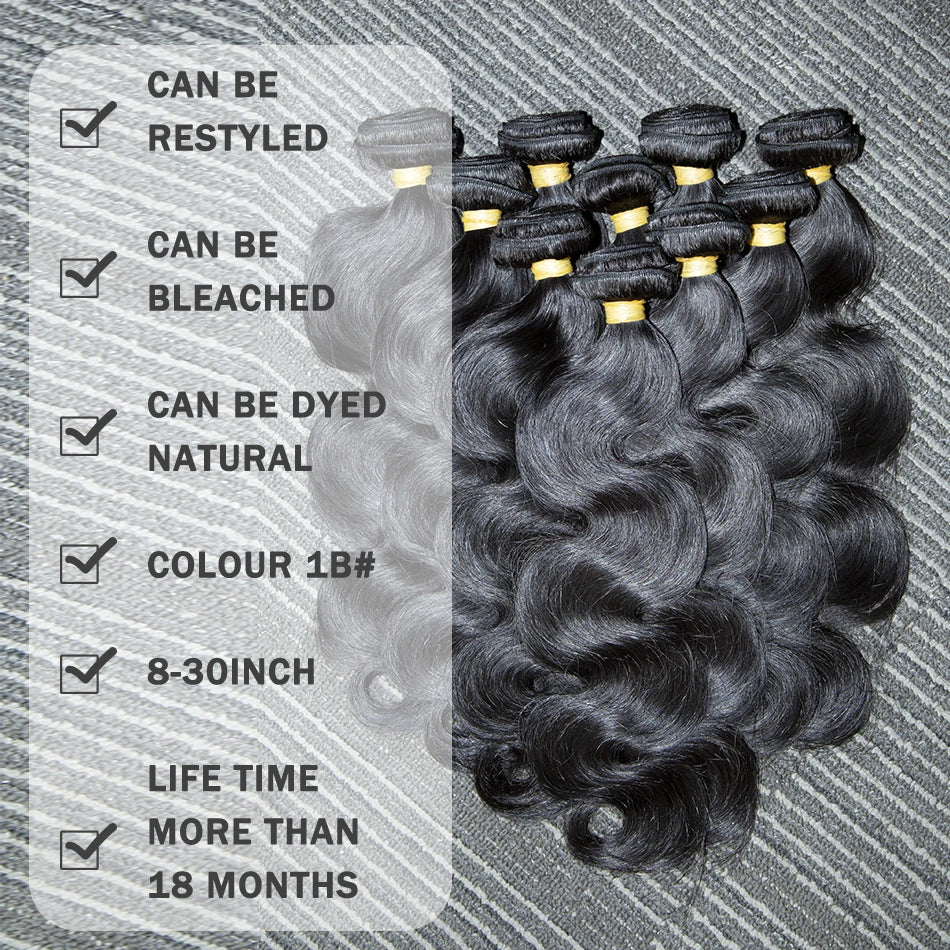 30 32 40 Inch Body Wave 3 4 Bundles Brazilian Remy 100% Unprocessed Raw Virgin Human Hair Wavy Double Bundles Weave Extensions