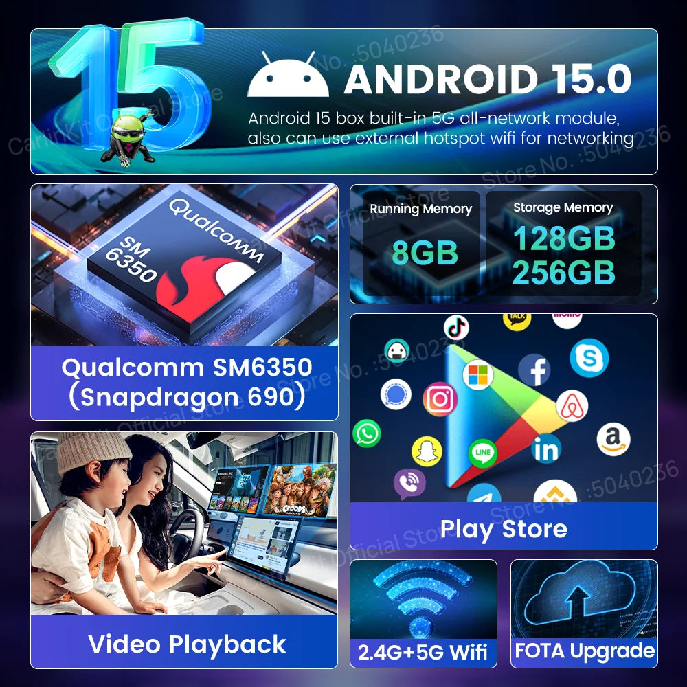 Android 15 Ultra WiFi6 CarPlay Ai Box CarlinKit SM6350 8-Core Wireless CarPlay Android Auto Support YouTube/SD/SIM Card 8G+256GB