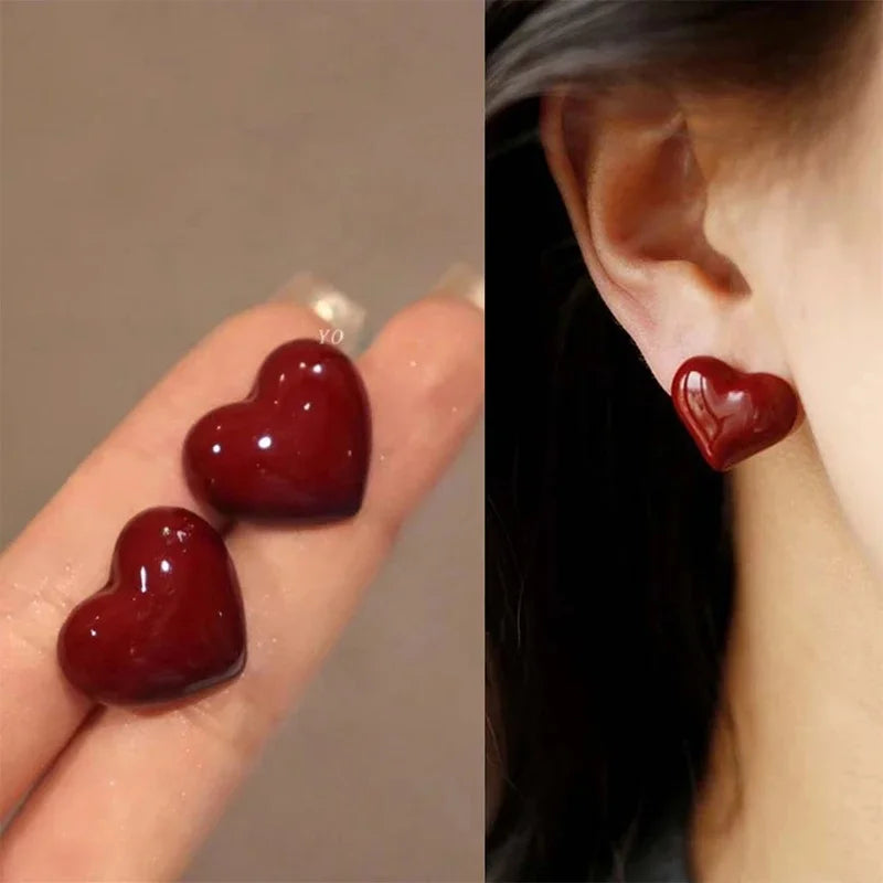 Ankela Red Ribbon Bow-knot Vintage Stud Earrings For Women Korean Fashion INS Autumn Winter Simple Bow Geometric Earring