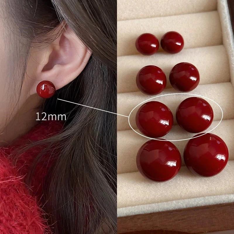 Ankela Red Ribbon Bow-knot Vintage Stud Earrings For Women Korean Fashion INS Autumn Winter Simple Bow Geometric Earring