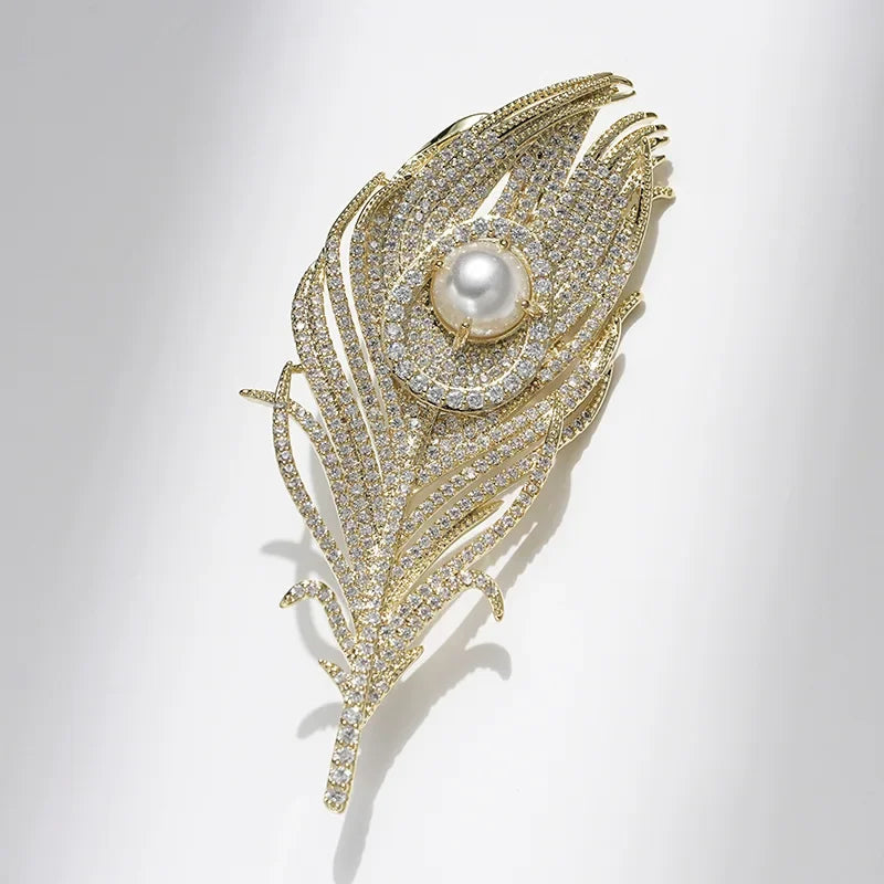 Women Girls Feather Rhinestone Brooches Jewelry Clothing Suit Pins Accessories