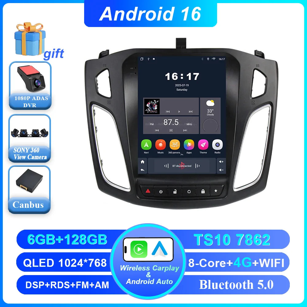 Android 16 Car Radio Stereo For Ford Focus 3 Mk 3 2011 2012 - 2019 Auto GPS Multimedia Player 2Din Wireless Carplay 4G WiFi BT