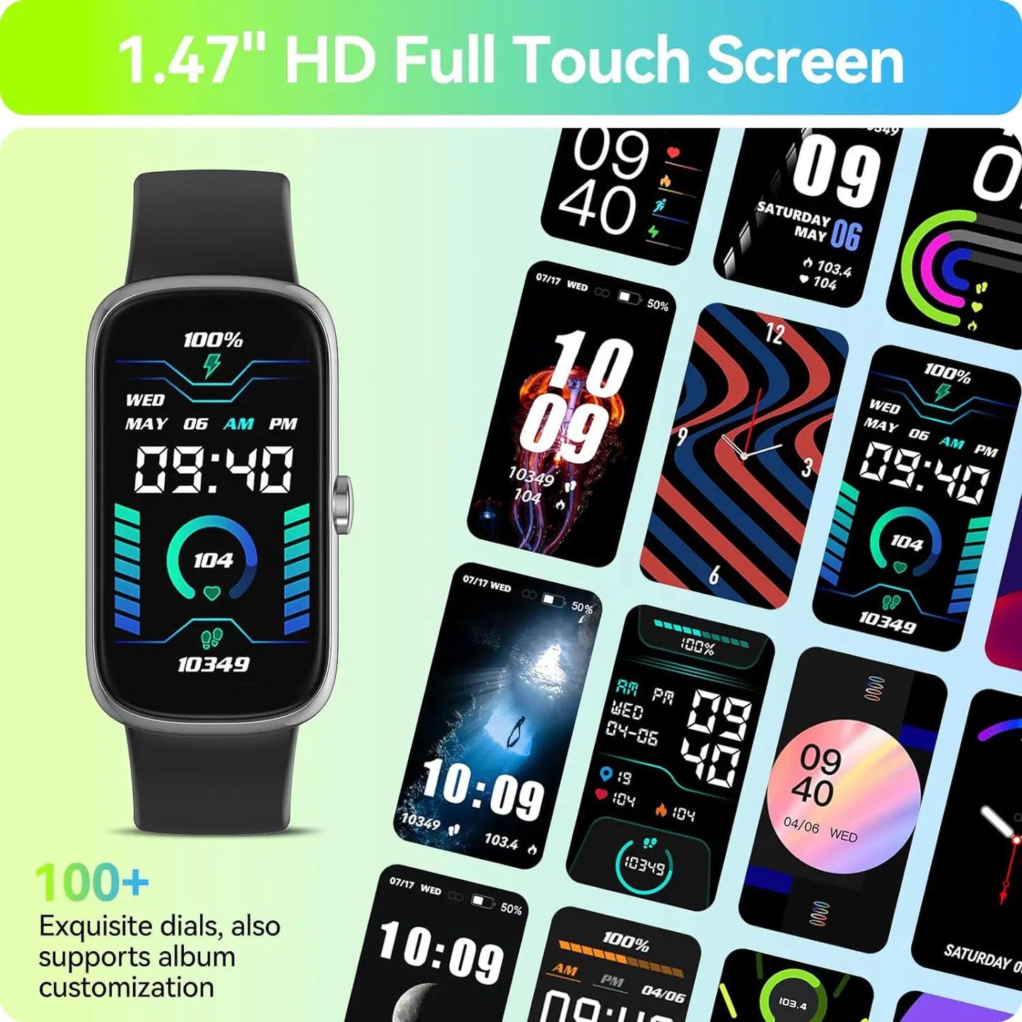 Fitness Tracker with Heart Rate Blood Oxygen Sleep Monitor, IP68 Waterproof Activity & Pedometer, smart Watches for Women Men