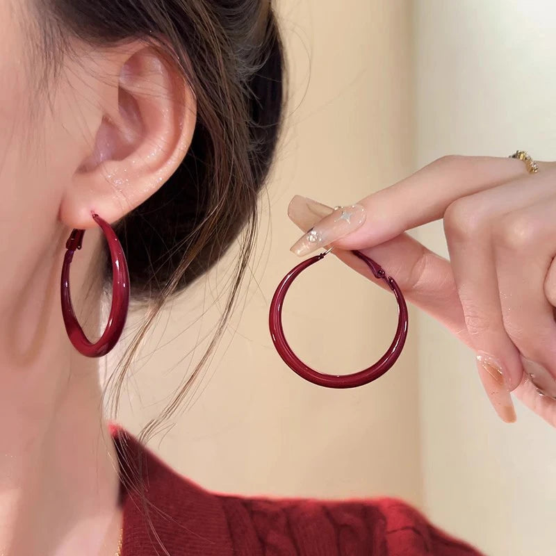 Ankela Red Ribbon Bow-knot Vintage Stud Earrings For Women Korean Fashion INS Autumn Winter Simple Bow Geometric Earring