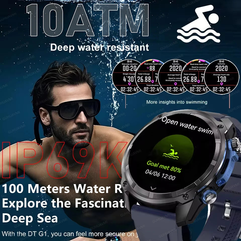 New Men Outdoor GPS Map AMOLED Smart Watch 1000mAh Ultra Large Battery 10ATM Waterproof Bluetooth Call Sports Fitness Smartwatch