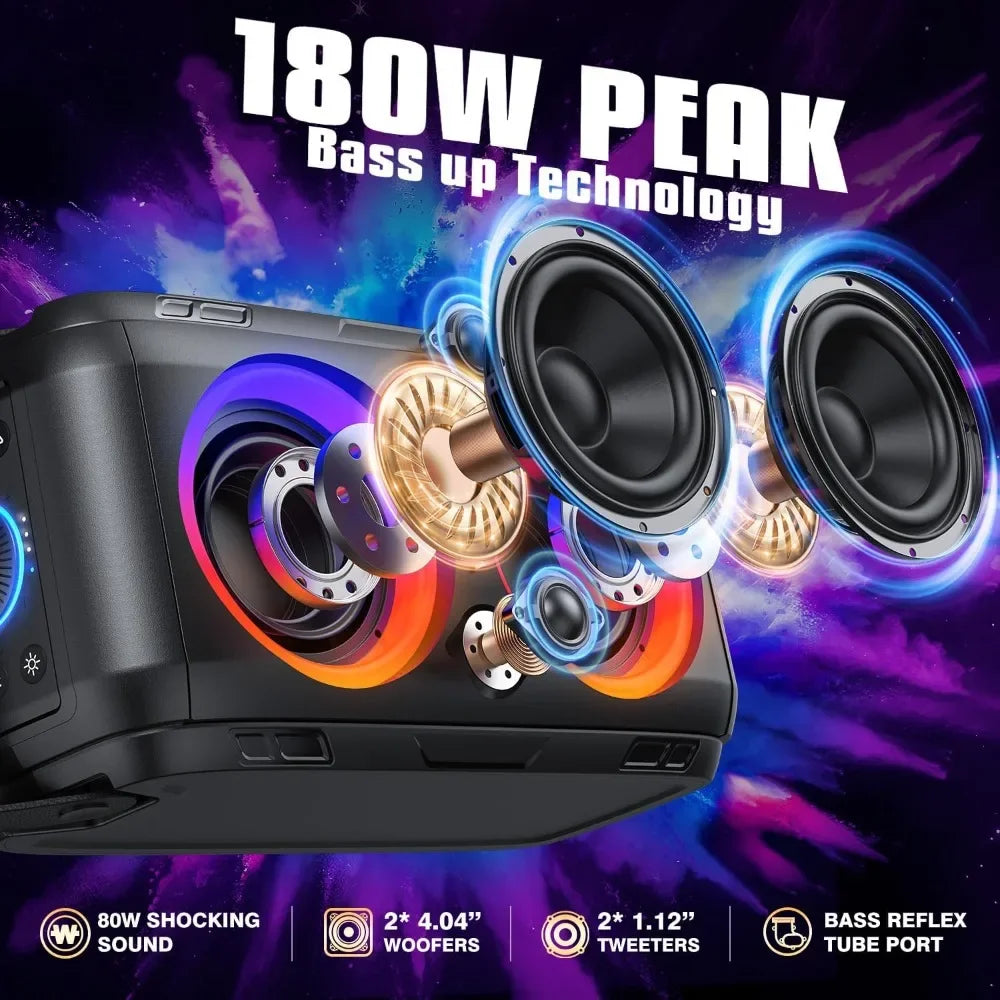 W-KING Party Loudest Portable Bluetooth Speaker Wireless Boom Box, 180W Max Big Large Outdoor Speaker 4 Drivers with 2*4.04'' Su