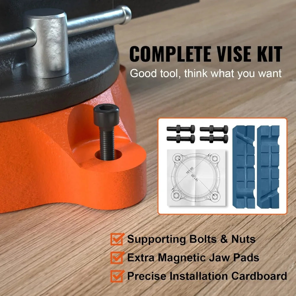 6.5" Heavy Duty Bench Vise with 360° Swivel Base, Anvil & Jaw Pads - Perfect for Drilling, Pipe Cutting & Metalwork