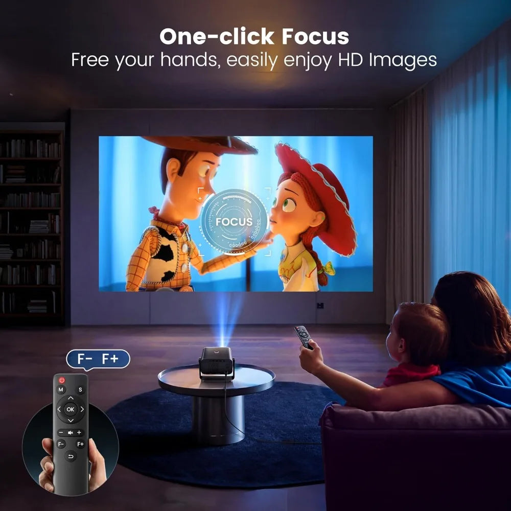 Mini Projector, Projector with WiFi and Bluetooth,PUTRIMS 1080P Support Portable Projector 145° Rotatable Electric Focus