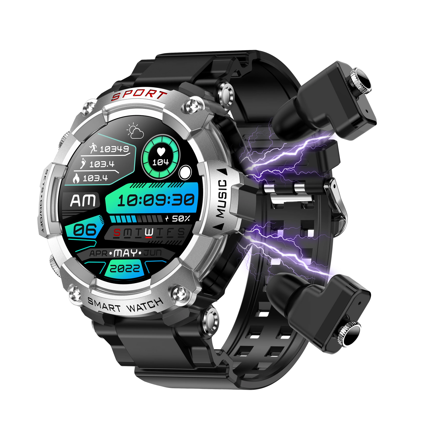 EIGIIS Smart Watch AMOLED Display With In-Ear Bluetooth Headset Heart Rate Blood Pressure Oxygen Saturation Monitoring HD Audio