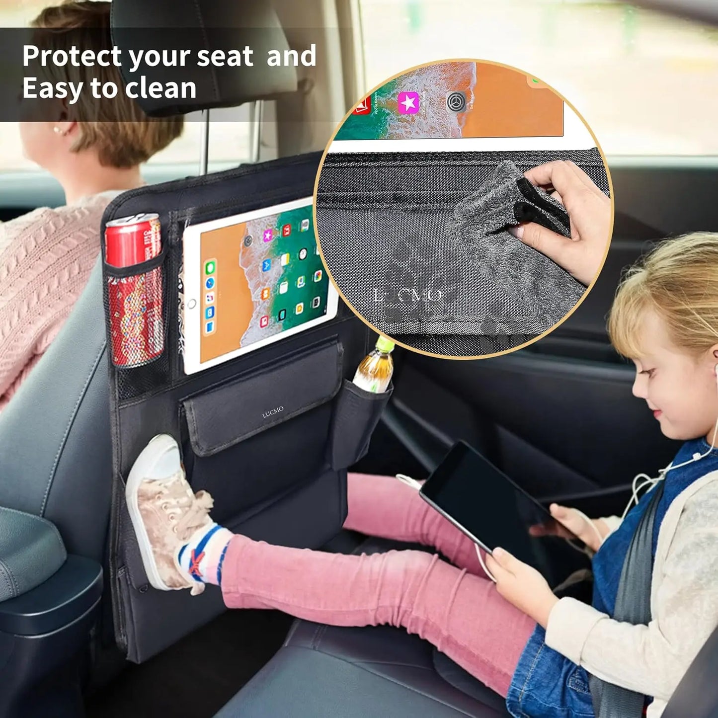 Car Backseat Organizer with Touch Screen Tablet Holder, 9 Storage Pockets for Kids Travel Accessories - Black