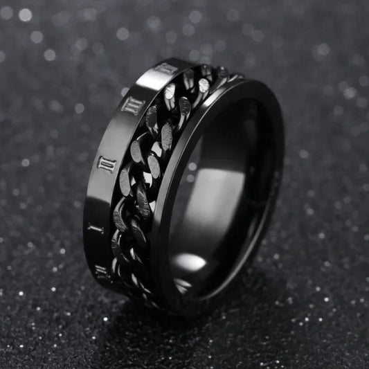 Roman Numerals Stainless Steel Chain Rotating Anxiety Black Rings For Men Fidget Metal Spinner  Ring Anillos De Hombre