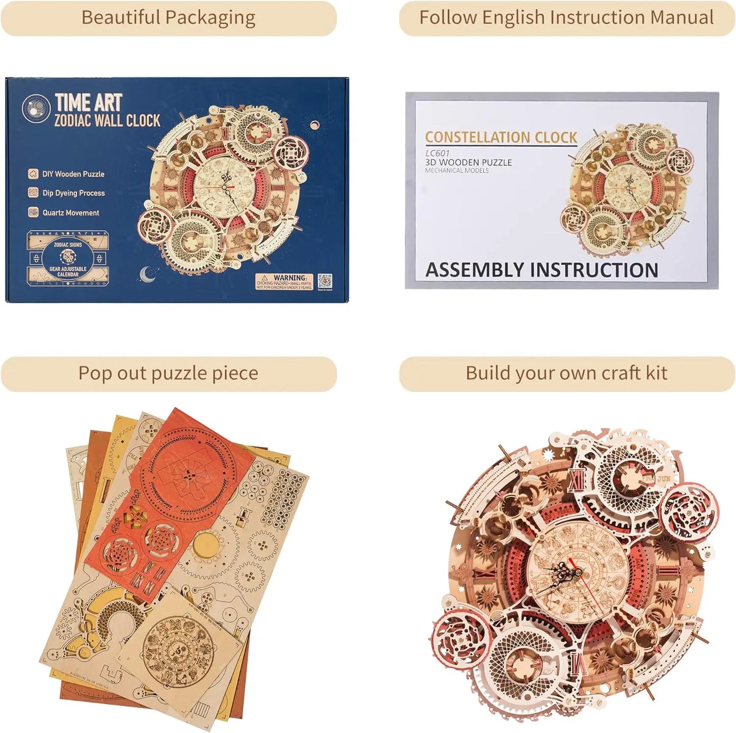 Robotime 3D Wooden Steampunk Clock Kit DIY Puzzle