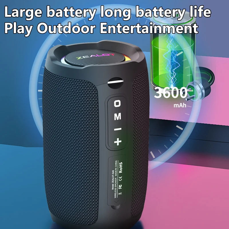 Zealot S49 20W Portable Ourdoor Wireless Subwoofer Speaker,Waterproof IPX 6,Dual Pairing,3600mAh Battery, 12 Hours Playtime