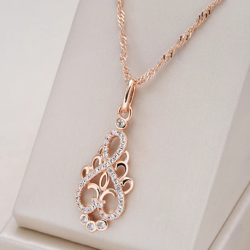 New Trend Crystal Flower Pendant Necklace Women Natural Zircon 585 Rose Gold Ethnic Bride Necklace Fashion Vintage Jewelry Urn
