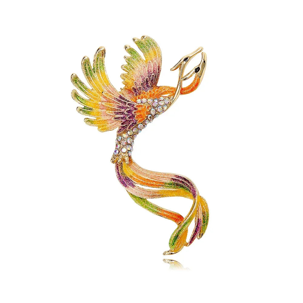 New Retro Phoenix Rhinestone Brooch Fashion Shiny Crystal Animal Pin Men and Women Clothes Bag Accessories Jewelry Gift