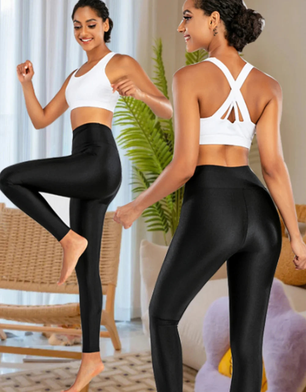 Shinning Legging High Waisted Yoga Pants Tummy Control Shiny Sports Tights Workout