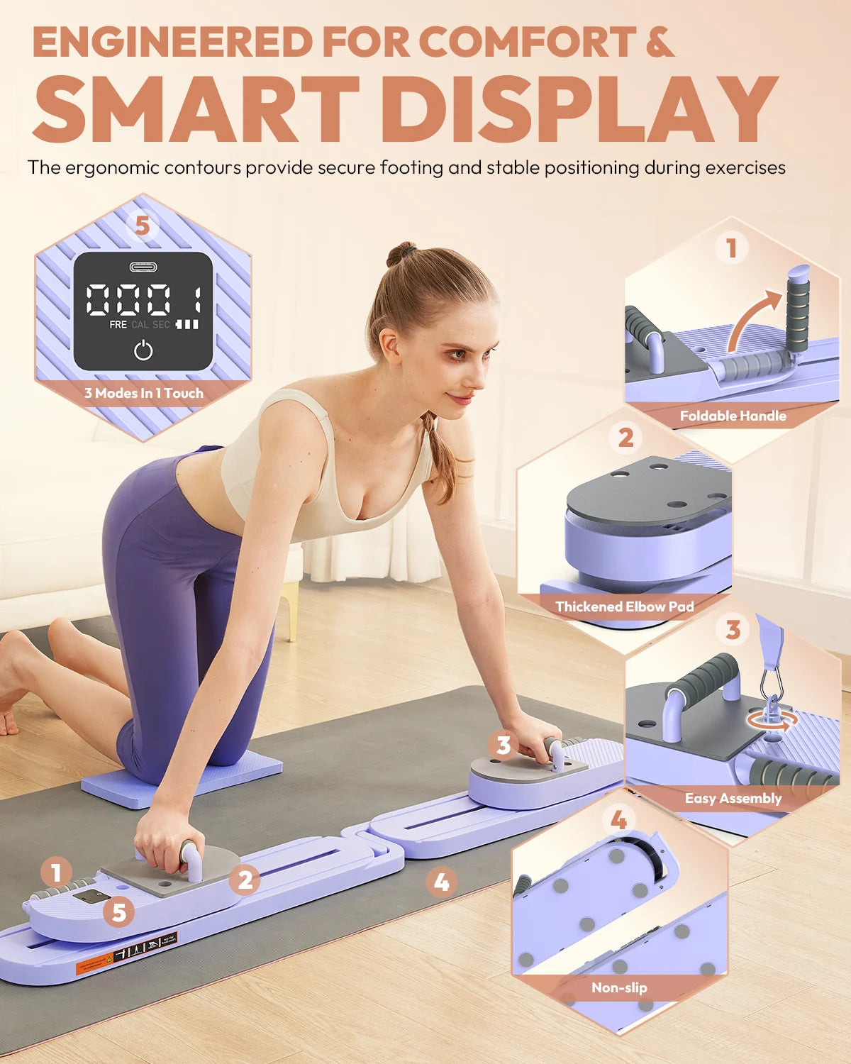 Pilates Board with Resistance Bands Portable Pilates Reformer Multi-functional Full Body Fitness Board for Women Home Workout