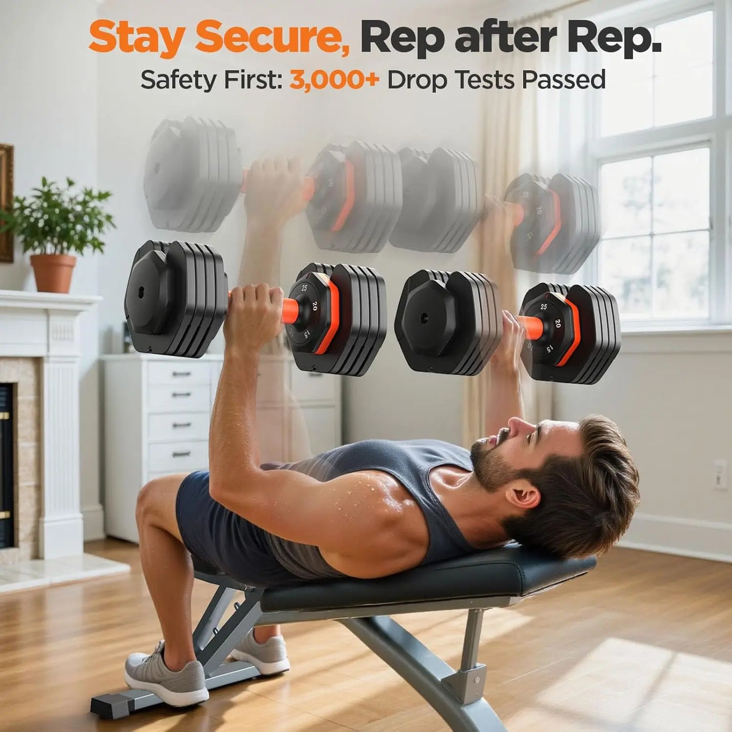 Adjustable Dumbbell Set of 2, 50lbs Total with Storage Box and Anti-slip Grip for Home Gym