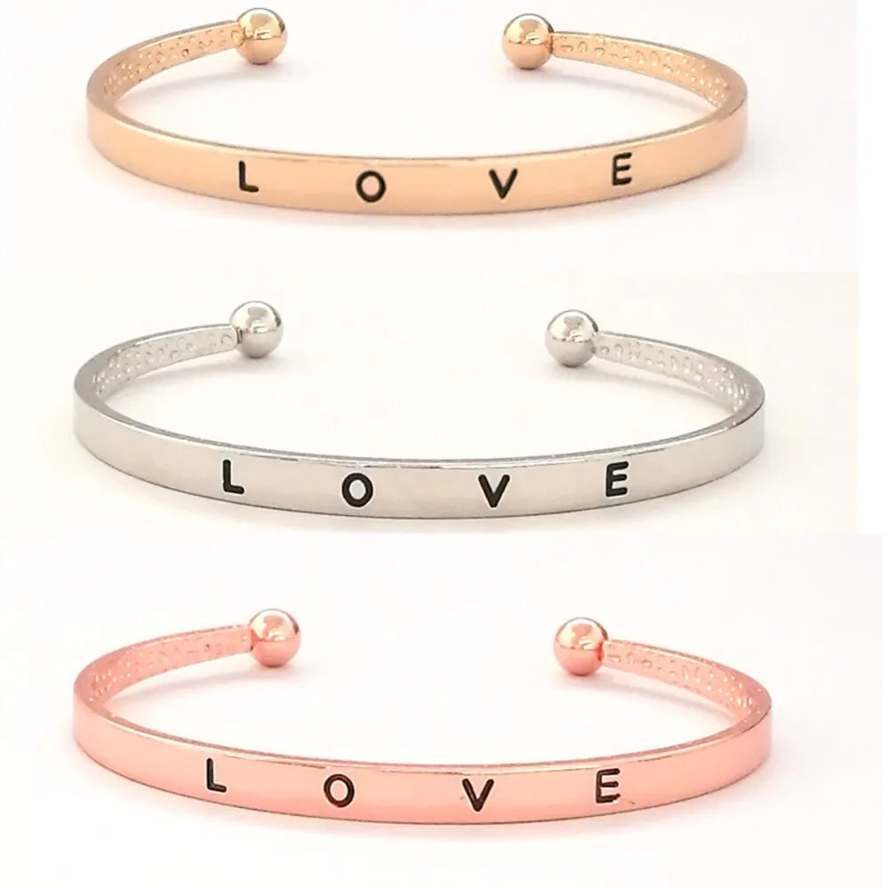 Korean Minimalist LOVE Open Bracelet Metal Engraved Love Bracelet Popular Attractive Couple Style Accessory