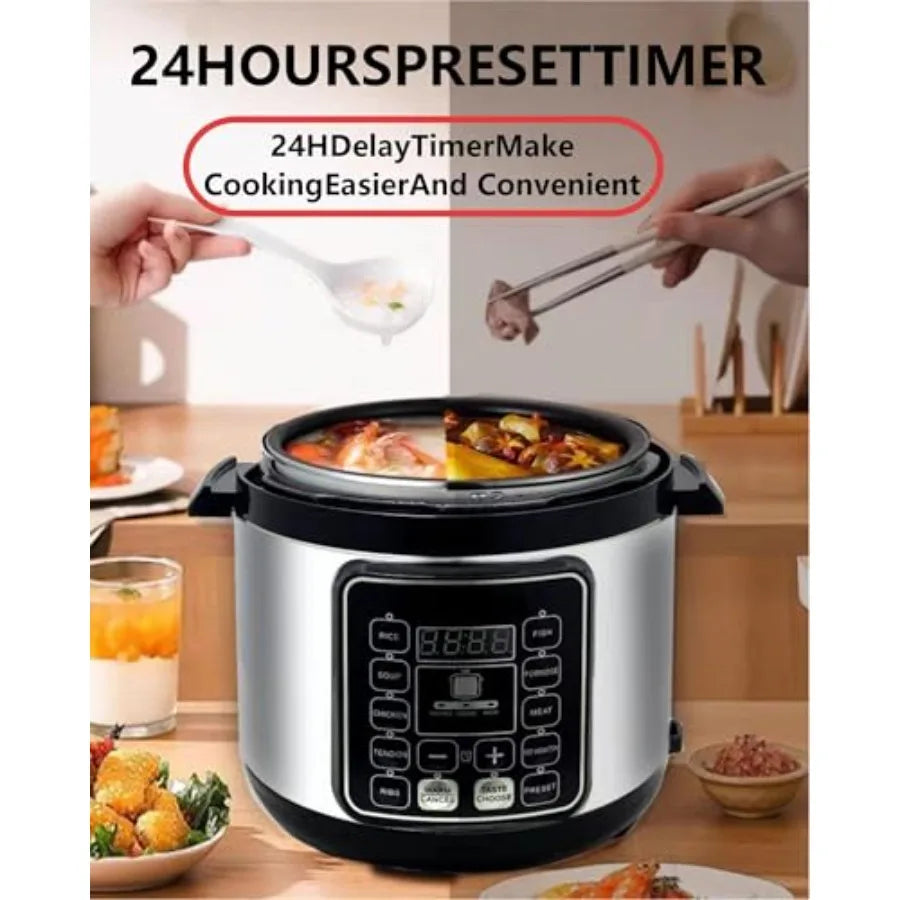 10 In 1 Electric Pressure Cooker 5 Quart Stainless Steel Multi-Function Electric Cooker with 24-Hour Reservation Black Ideal fo