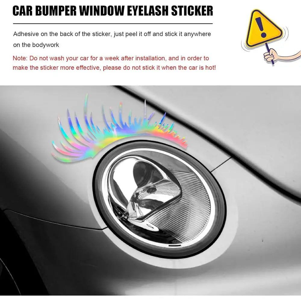 2 PCS Eyelash Decal for Car Headlight, Waterproof Cute Fake Eyelash Auto Body Bumper Stickers, Reflective Funny Eyelashes Decora