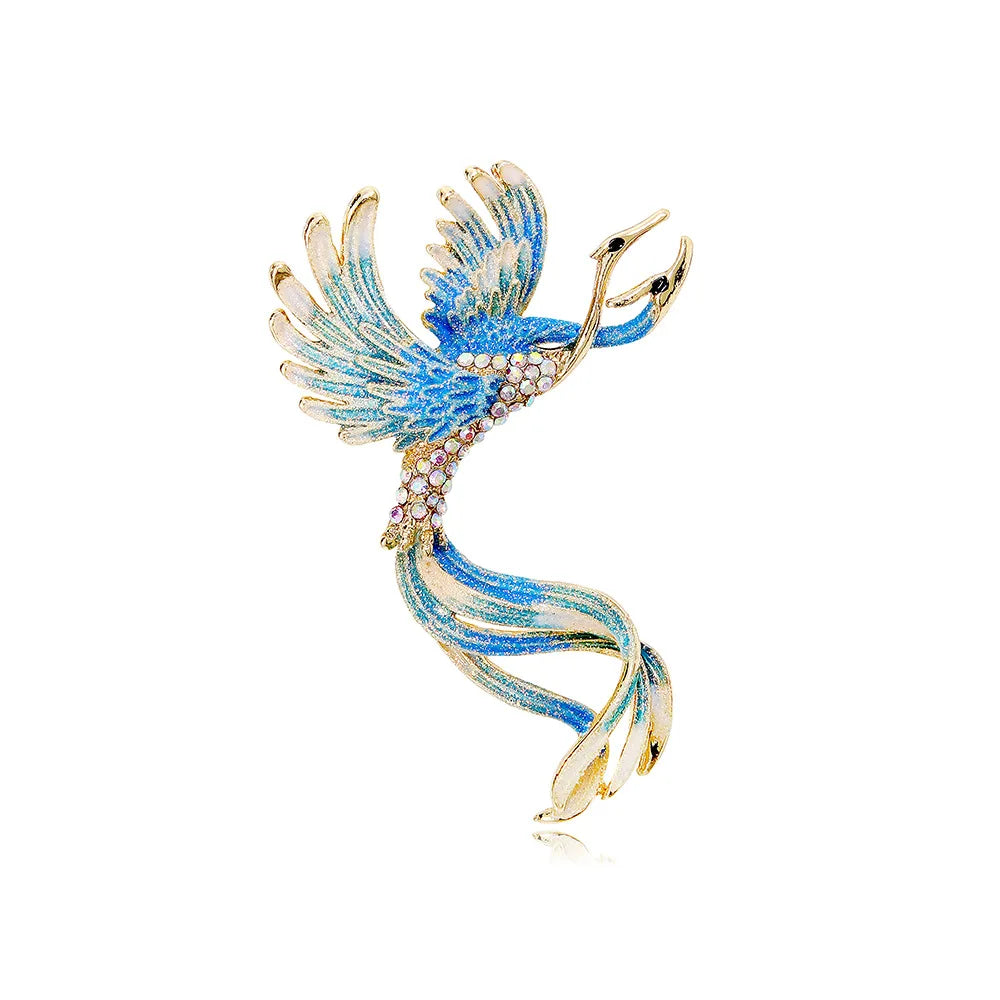 New Retro Phoenix Rhinestone Brooch Fashion Shiny Crystal Animal Pin Men and Women Clothes Bag Accessories Jewelry Gift