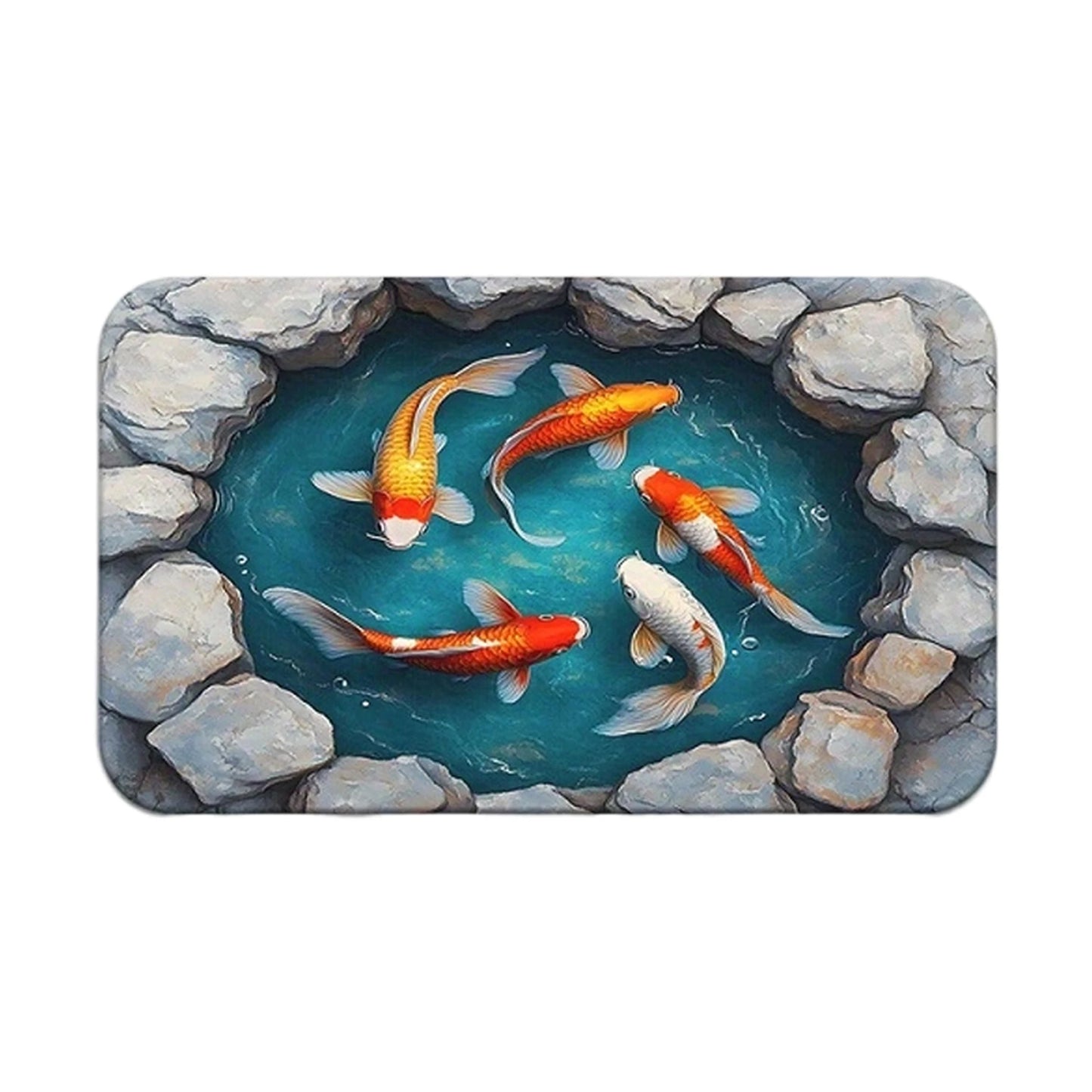 Luxurious 3D Effect Koi Fish Design Bath Mat with High Absorbency and Non-Slip Backing Ideal for Home Bathroom