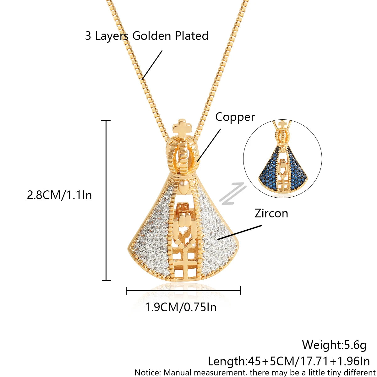 Nossa senhora Women/Girls Lujan Virgin Necklace virgen de guadal AAA CZ Choker Religious Gold Plated mardi gras Jewelry