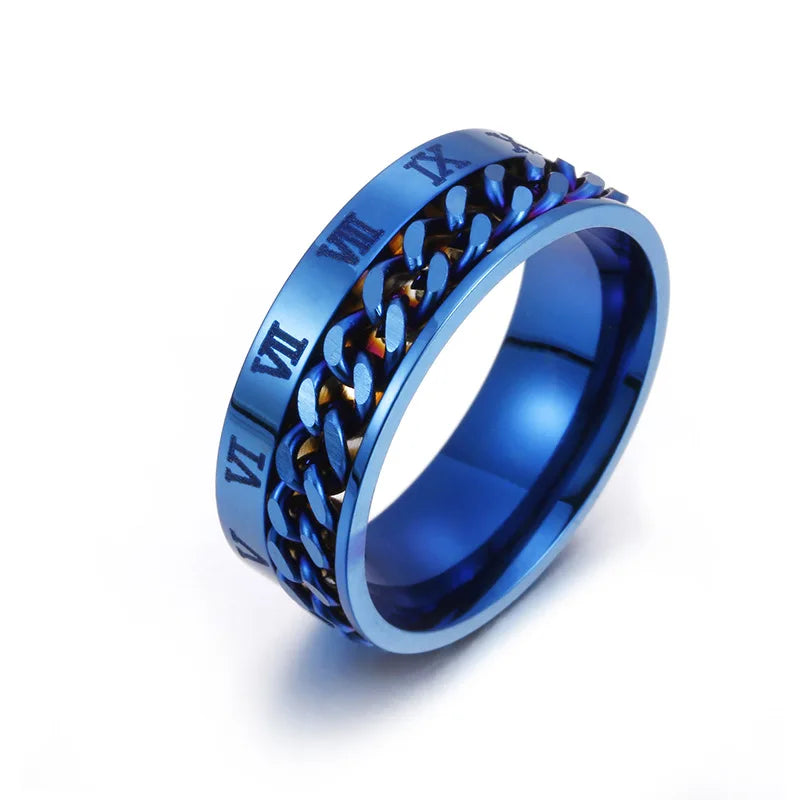 Roman Numerals Stainless Steel Chain Rotating Anxiety Black Rings For Men Fidget Metal Spinner  Ring Anillos De Hombre