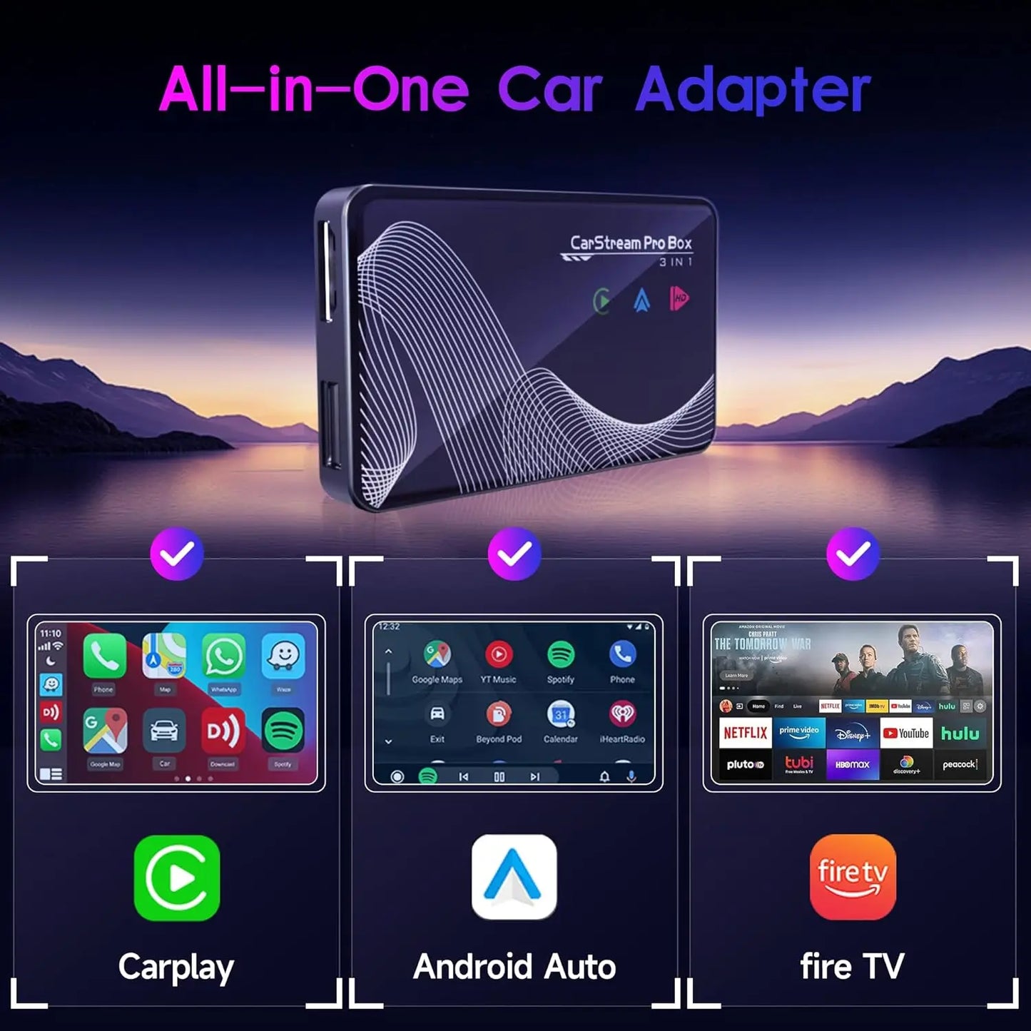 2025 Upgraded 3-in-1 HDMI Car TV, Wireless CarPlay & Android Auto Adapter, Plug & Play for 2016+ Vehicles