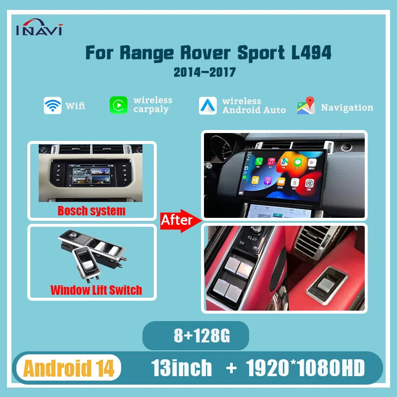 13'' For Range Rover sport 2014-2017 L494 Android 14 Multimedia Player Radio Wireless Carplay Retains the Original Feature Menu